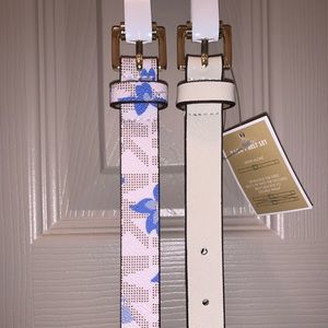 Michael Kors 2 for 1 Belt Set Floral Signature and White Solid Skinny Size Large